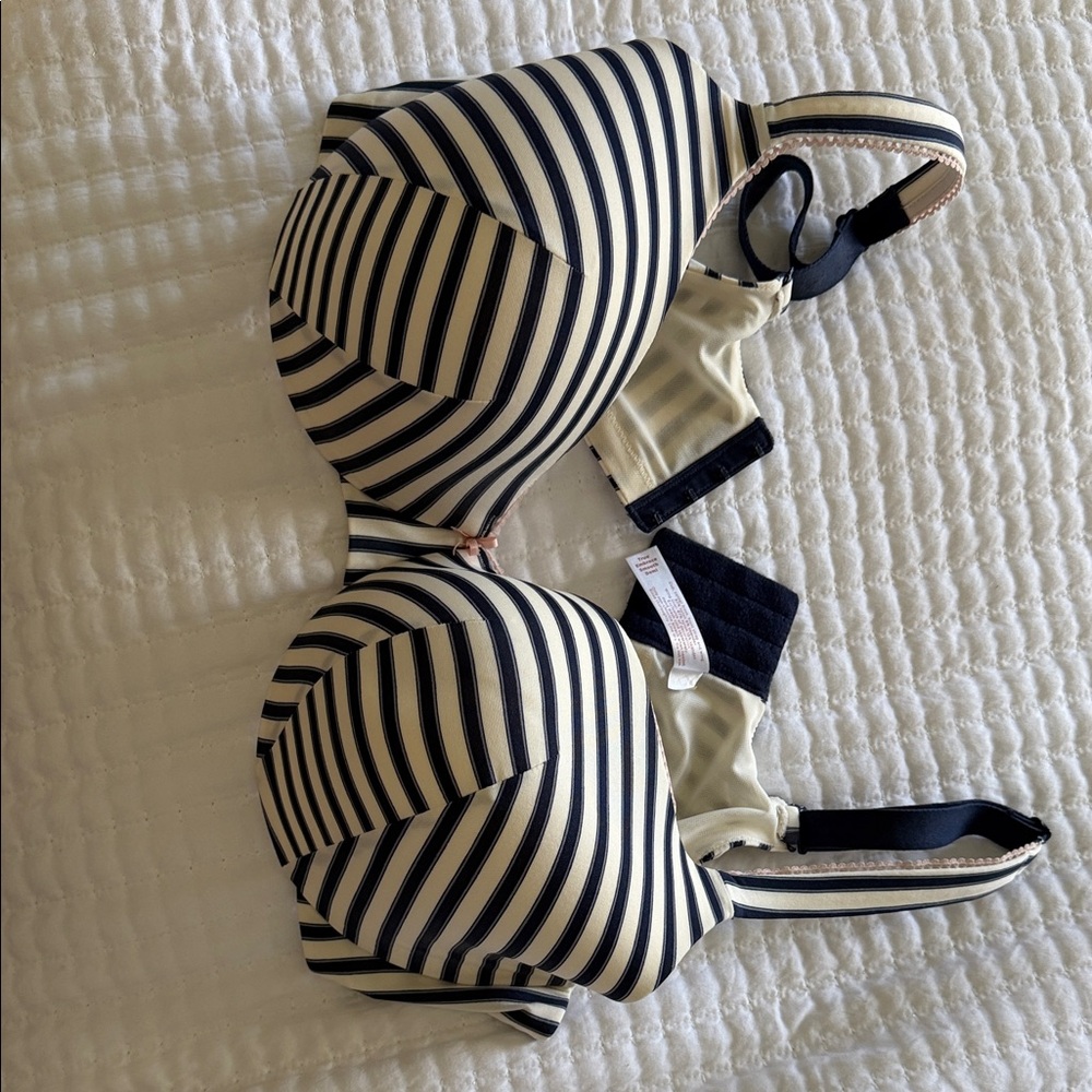 Cacique Navy and Cream Underwire Bra with Striped Detail